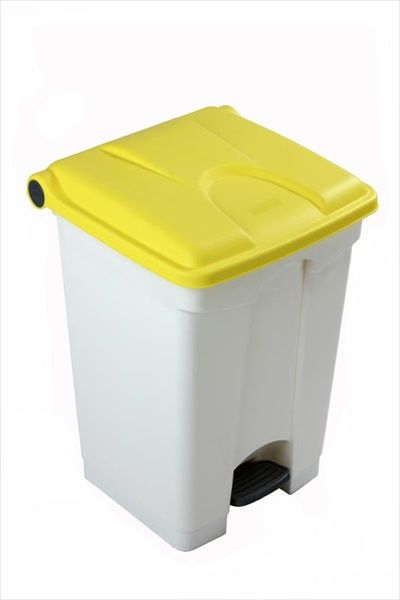 Poubelle plastique avec pédale 410x400x600 mm, 45 litres, blanc-jaune