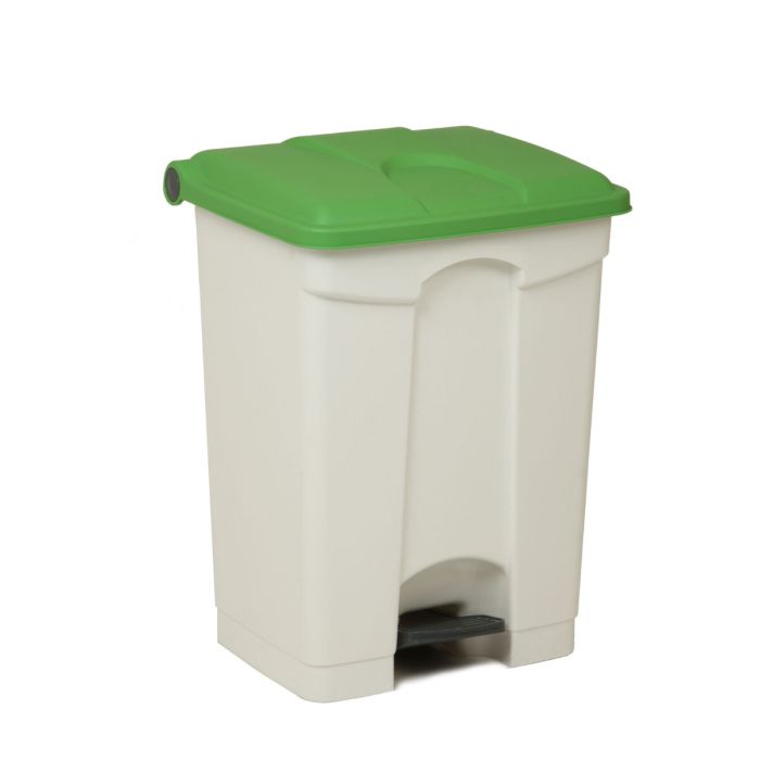 Poubelle à pédale cuisine professionnelle BLANCHE 70L couvercle VERT