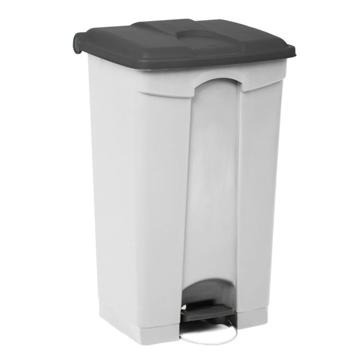 Poubelle 90L plastique à pédale 50x41x82 cm blanche-GRIS