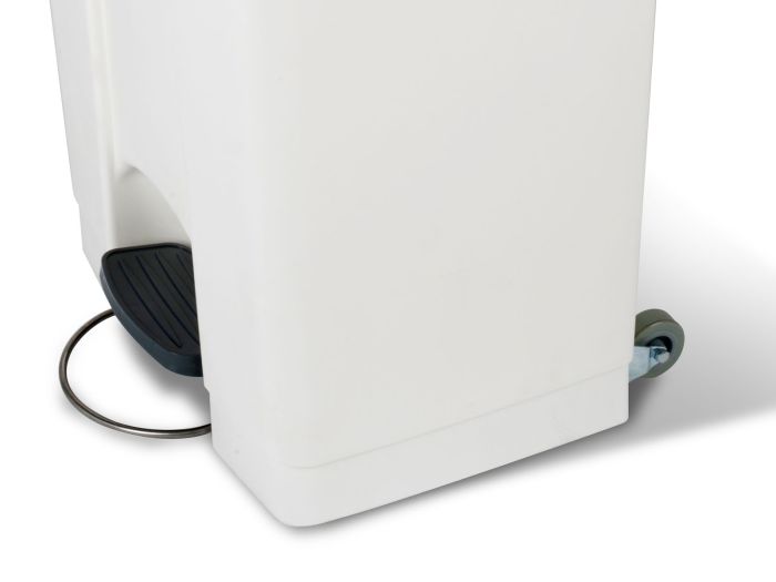 Poubelle cuisine professionnelle à pedale blanche 90L couvercle jaune